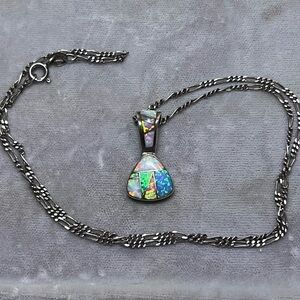 Genuine Opal Signed And Stamped Sterling Inlay Necklace
